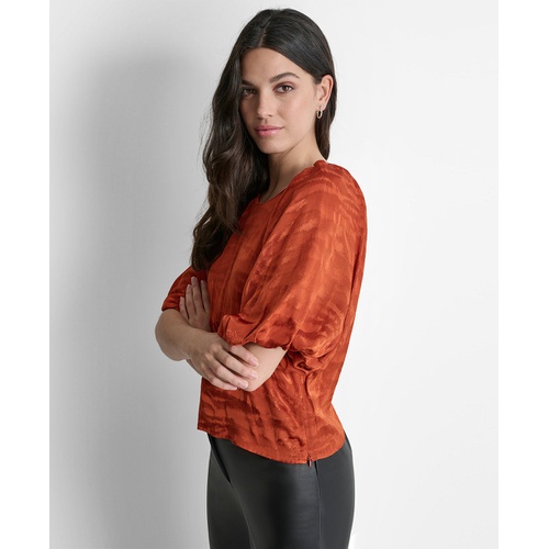 DKNY Womens Puff-Sleeve Jacquard Top