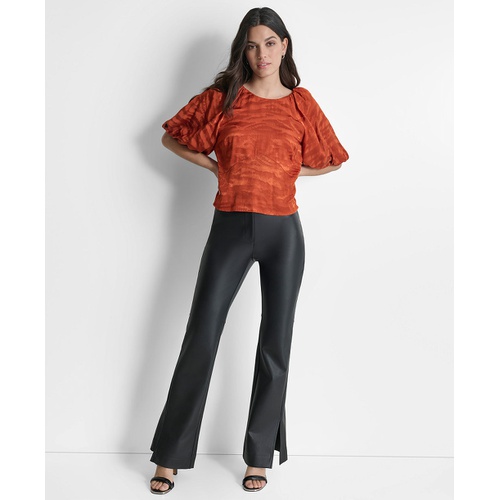 DKNY Womens Puff-Sleeve Jacquard Top