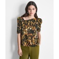 Womens Printed Asymmetric Zip-Shoulder Blouse