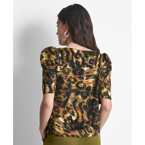 DKNY Womens Printed Asymmetric Zip-Shoulder Blouse