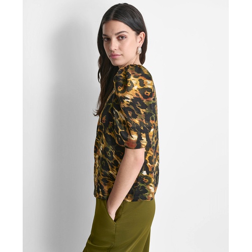 DKNY Womens Printed Asymmetric Zip-Shoulder Blouse