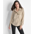 Womens Long-Sleeve Button-Front Blouse