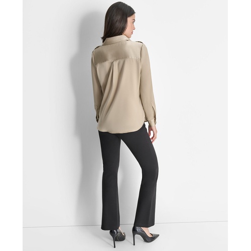 DKNY Womens Long-Sleeve Button-Front Blouse