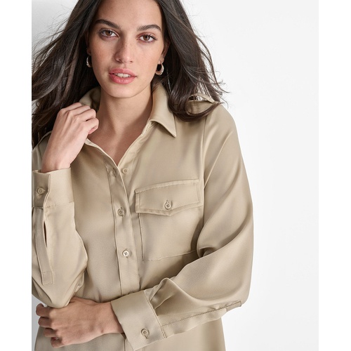 DKNY Womens Long-Sleeve Button-Front Blouse