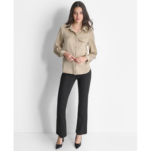 DKNY Womens Long-Sleeve Button-Front Blouse