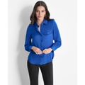 Womens Long-Sleeve Button-Front Blouse