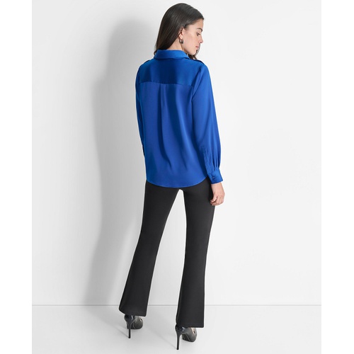 DKNY Womens Long-Sleeve Button-Front Blouse