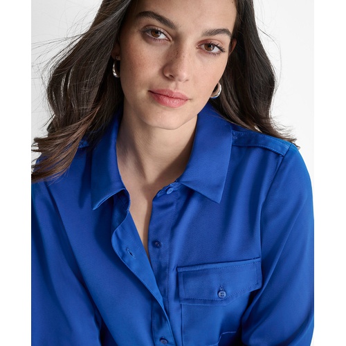 DKNY Womens Long-Sleeve Button-Front Blouse