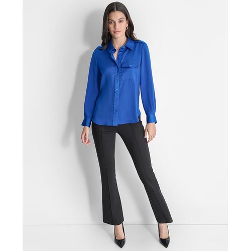 DKNY Womens Long-Sleeve Button-Front Blouse