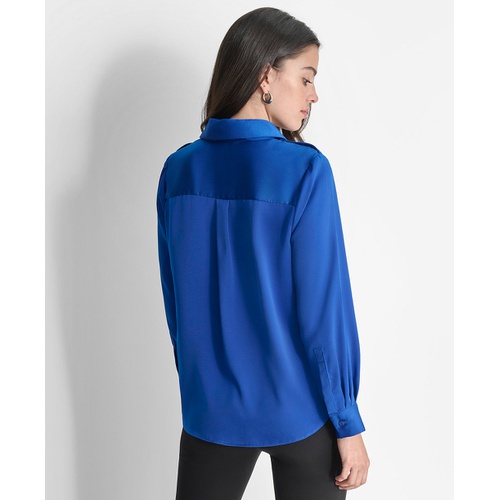 DKNY Womens Long-Sleeve Button-Front Blouse