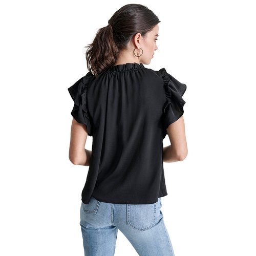 DKNY Womens Ruffle-Trim Split-Neck Top