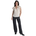 Womens Ruffle-Trim Split-Neck Top