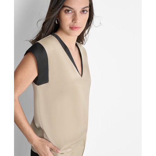 DKNY Womens Sleeveless V-Neck Blouse