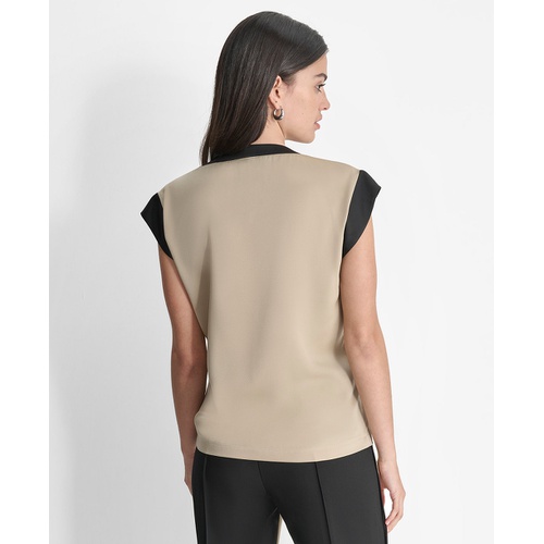 DKNY Womens Sleeveless V-Neck Blouse