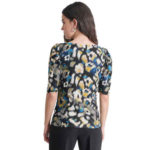 DKNY Womens Printed Ribbed Knit Top