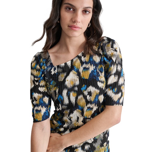 DKNY Womens Printed Ribbed Knit Top