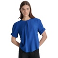 Womens Puff-Sleeve Pleated Blouse