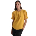 Womens Puff-Sleeve Pleated Blouse