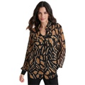 Womens Printed Button-Front Long-Sleeve Shirt