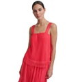 Womens Plisse Layered-Hem Sleeveless Top