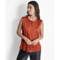 Womens Sleeveless Button-Front Pleated Top