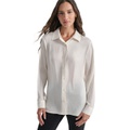 Petite Buttoned-Cuff Fold-Collar Blouse