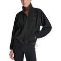 Womens Mock Neck Full Zip Jacket with Woven Piecing