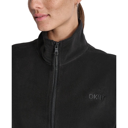 DKNY Womens Mock Neck Full Zip Jacket with Woven Piecing