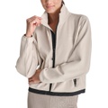 Womens Mock Neck Full Zip Jacket with Woven Piecing