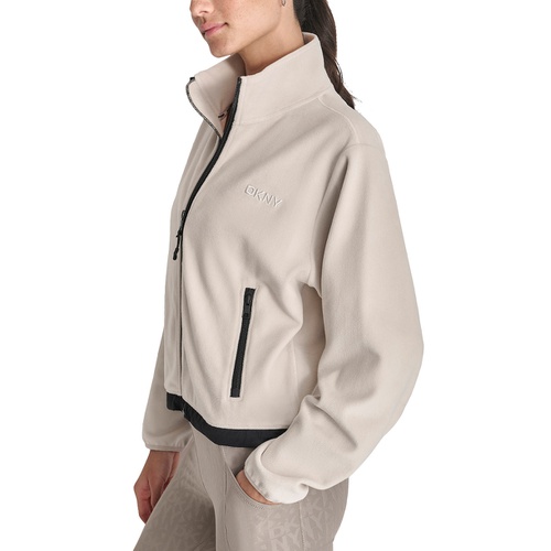 DKNY Womens Mock Neck Full Zip Jacket with Woven Piecing