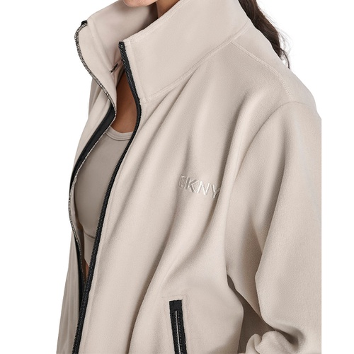 DKNY Womens Mock Neck Full Zip Jacket with Woven Piecing