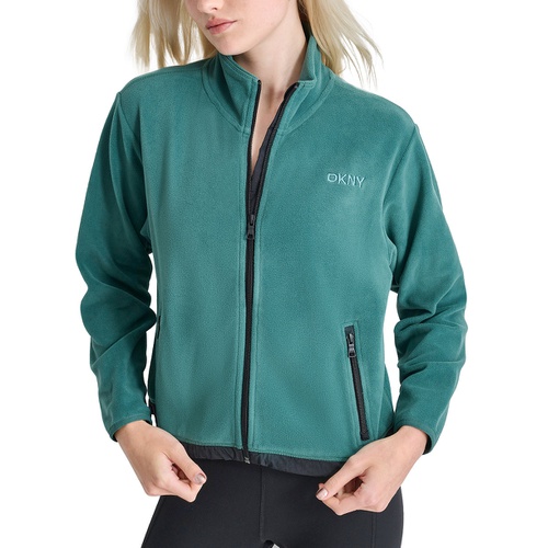 DKNY Womens Mock Neck Full Zip Jacket with Woven Piecing