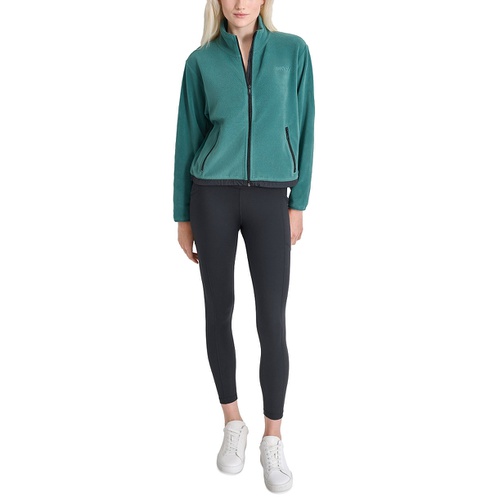 DKNY Womens Mock Neck Full Zip Jacket with Woven Piecing