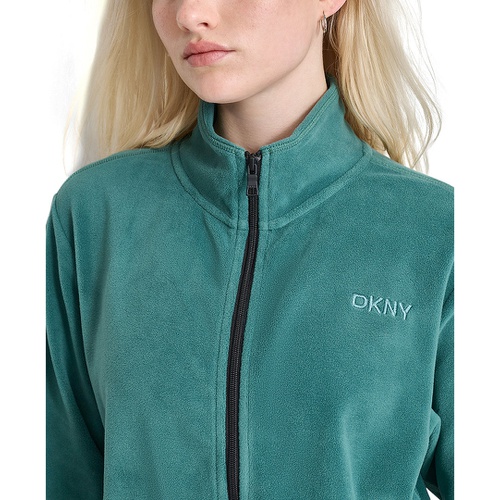 DKNY Womens Mock Neck Full Zip Jacket with Woven Piecing