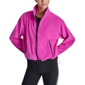 Womens Mock Neck Full Zip Jacket with Woven Piecing