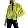 Womens Mock Neck Full Zip Jacket with Woven Piecing