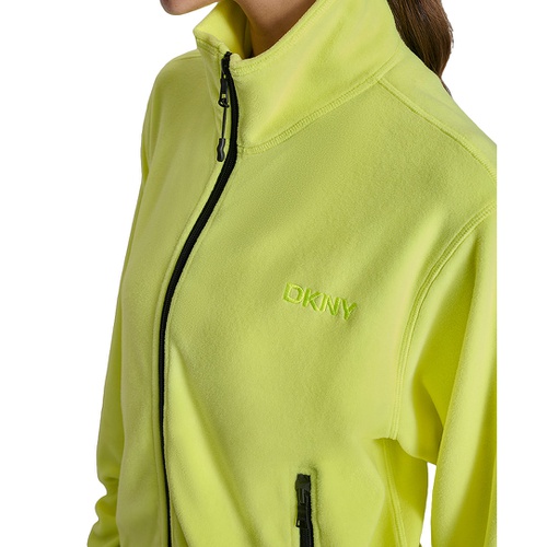 DKNY Womens Mock Neck Full Zip Jacket with Woven Piecing