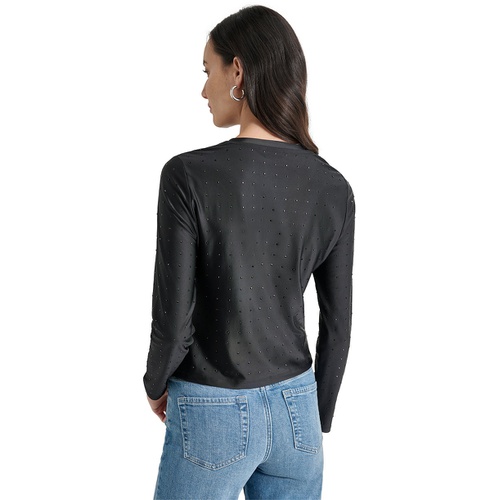 DKNY Womens Studded Crewneck Long-Sleeve Top