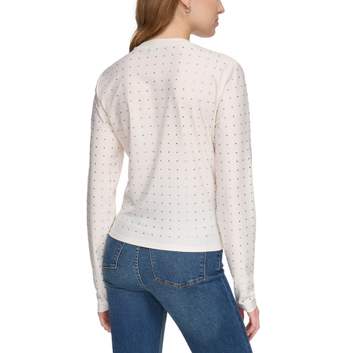 DKNY Womens Studded Crewneck Long-Sleeve Top