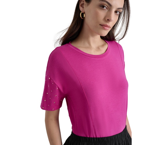 DKNY Womens Crewneck Embellished-Dolman-Sleeve Top