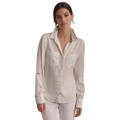 Womens Roll-Tab-Sleeve Button-Front Shirt