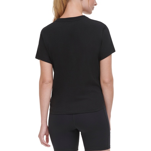 DKNY Womens Knot-Front Metallic Logo T-Shirt