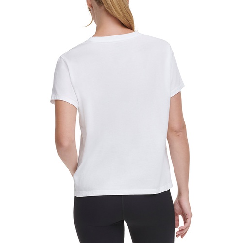 DKNY Womens Knot-Front Metallic Logo T-Shirt