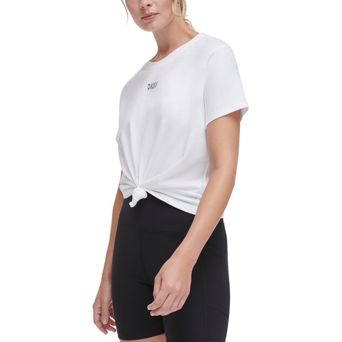 DKNY Womens Knot-Front Metallic Logo T-Shirt