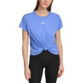 Womens Knot-Front Metallic Logo T-Shirt