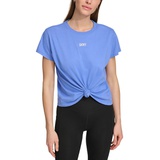 Womens Knot-Front Metallic Logo T-Shirt