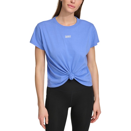 DKNY Womens Knot-Front Metallic Logo T-Shirt