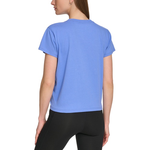 DKNY Womens Knot-Front Metallic Logo T-Shirt