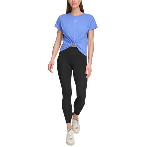 DKNY Womens Knot-Front Metallic Logo T-Shirt