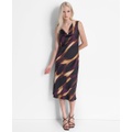 Womens Printed Sleeveless Cowlneck Midi Dress